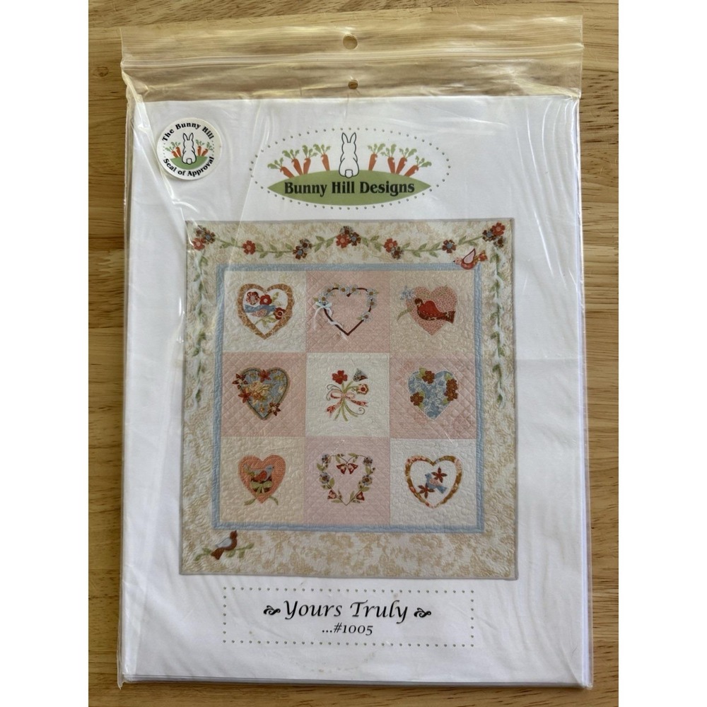 YOURS TRULY Applique Hearts‎ Quilt Pattern By Bunny Hill Designs 47"x51"